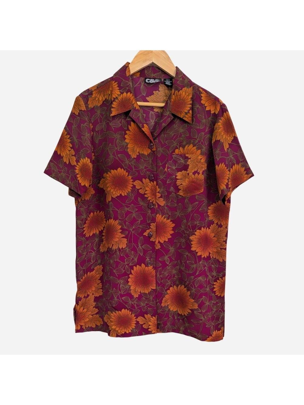 1990s C&S Designs Sunflower Print Camp Collar Button-Up Size Large